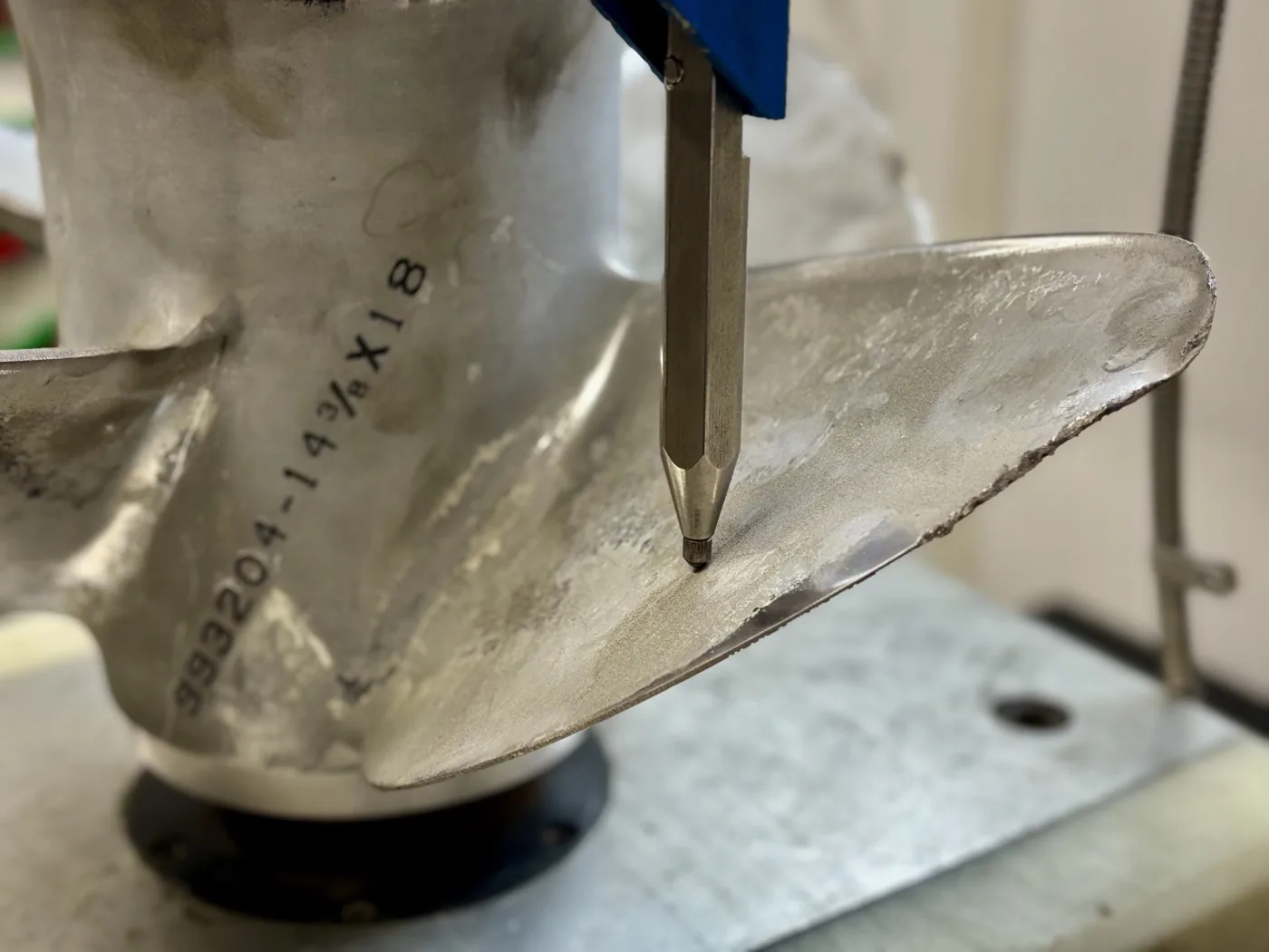 Stainless propeller before repair