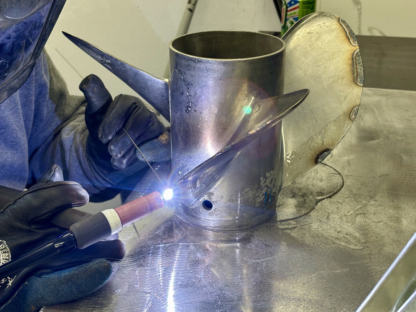 Propeller blade tip polished to a mirror finish