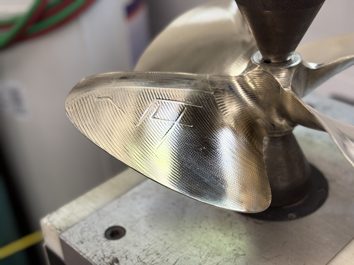 Polished propeller from a dramatic low angle